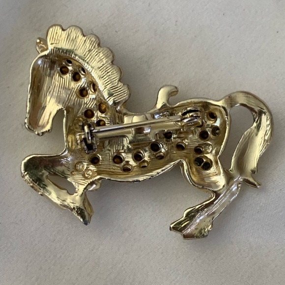 Vintage Running Horse Rhinestone Golden Brooch Pin - Picture 3 of 5
